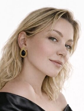 Vintage Givenchy Black Teardrop Cabochon Post Earrings – Gold Tone Statement